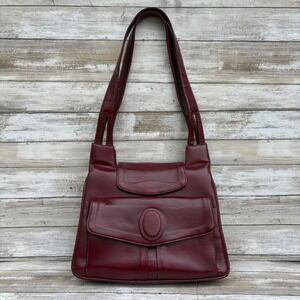 VTG Lou Taylor Italy Shoulder Bag Purse Burgundy Leather Pop Up Swivel Mirror